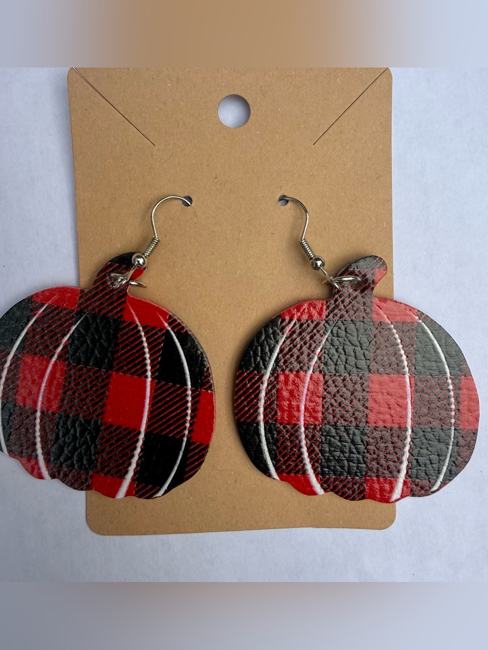 NEW Faux Leather Earrings Plaid Pumpkins